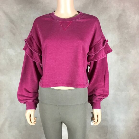 7 FOR ALL MANKIND Pink Ruffled Sweatshirt NWT Medium - Picture 5 of 9